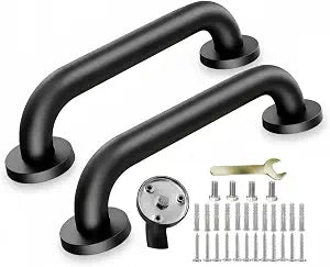 16 x 1 Inch Black Bathroom Grab Bar, Wall Safety Hand Rail 2 Pack