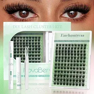 Enchantress Lash Clusters Kit 8ï¿½ï¿½ï¿½14mm Short Fluffy Wispy Eyelash Clusters Kit DIY Cluster Eyelash Extensions Kits with Waterproof Lash Bond and Seal Remover & Tw