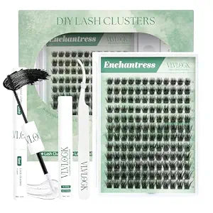 Enchantress Lash Clusters Kit Short Lashes Clusters 8-14MM DIY Lash Extensions Kit Waterproof Long-Lasting with Ultra-Thin Band Glue Remover Tweezer for Beginners(Enchantress Short Kit 8-14mm)