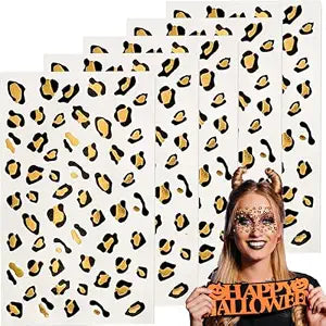 5Sheets Leopard Print Temporary Tattoos Cheetah Temporary Tattoo Sticker Gold Removable Safe Skin Sticker Cheetah Stickers Halloween Costume Accessories for Halloween Party Decoration