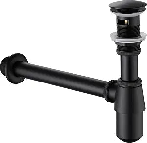 Bathroom Sink Stopper Bottle P Trap, Brass Core 1-1/4 inch Slip Inlet Drain Complete Kit, Matte Black, Pls Measure ur Sink Hole Size Before Order