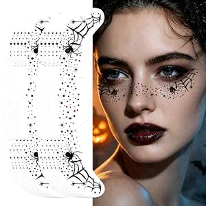 Boko 10Pcs Spider Web Face Tattoos, Black Red Halloween Temporary Tattoos