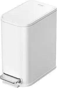 Cesun Small Bathroom Trash Can with Lid Soft Close & Pedal, 1.3 Gal, White