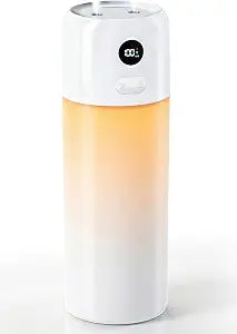 Portable Mini Humidifier, 500ml Rechargeable Dual Mist, Auto Timer & Dry-Burn Protection, with Night Light, for Bedroom Office AC Room Plants Car Travel (White)