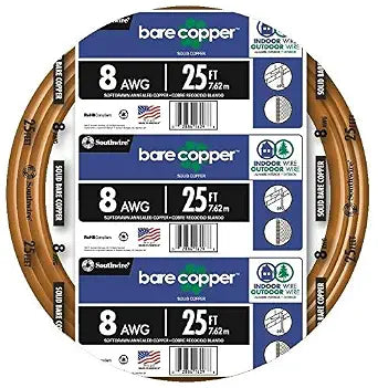 Southwire 8-Gauge Bare Copper Wire  Solid SoftDrawn Uninsulated Copper Conductor for Grounding & Electrical Applications, 25ft