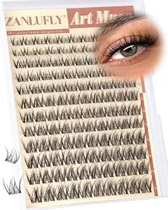 Spider Lash Clusters Breeze Wispy Eyelash Clusters Natural Cluster Eyelash Extensions Daily Cluster Lashes DIY 8-16mm Individual Eyelashes Spider Lashes D Curly with Clear Band by zanlufly