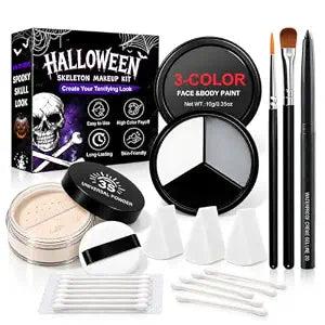 Halloween Skeleton Makeup Kit, White Black Grey Skull Face Body Paint