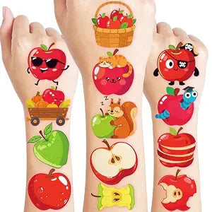 96 PCS Funny Apple Fruit Pre-Cut Temporary Tattoos for Kids