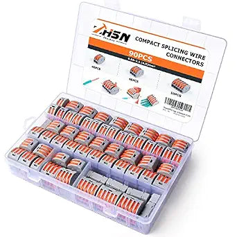 Zhushan 90 PCS Lever Wire Connectors Nuts Kit - Electrical Connectors, 28-12 AWG, Compact Splicing Wire Connectors, Quick Disconnect, 2/3/5 Conductor Combination