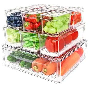 POMEAT 10 Pack Clear Fridge Organizers and Storage with Lids - Stackable