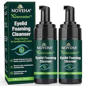 NOVEHA Extra Strength Tea Tree Eyelid & Face Foaming Cleanser – Daily Cleansing Foam with Tea Tree Oil, Coconut Oil, Vitamin E & Pro-Vitamin B5 – For Eyelids, Lashes & Face – 3.38 fl oz (100ml)