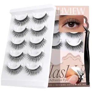 LASHVIEW Self Adhesive Eyelashes, Reusable Pre-Glued Lashes, Natural Wispy