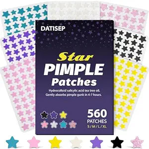 Pimple Patches for Face, 560 Counts Star Acne Patches, 7 Colors Cute Spot Stickers for Zits, Hydrocolloid Breakouts with Salicylic Acid, Tea Tree Oil & Calendula Oil (8mm, 10mm, 12mm & 14mm)