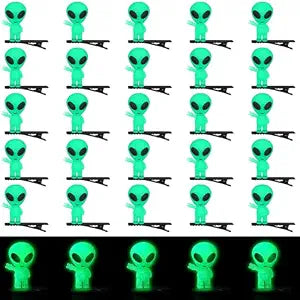 30 Pcs Alien Hair Clips Glow in Dark, Cute, Green
