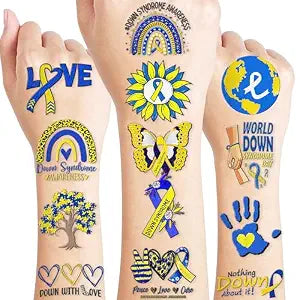 60 PCS Down Syndrome Awareness Pre Cut Temporary Tattoos Stickers