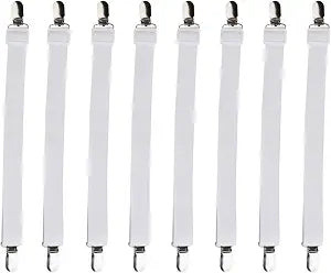Pack of 8 Pcs Bed Sheet Fasteners,Adjustable Elastic Sheet Straps Heavy Duty Bed Sheet Grippers Suspenders for Mattresses Fitted Sheets Flat Sheets, White