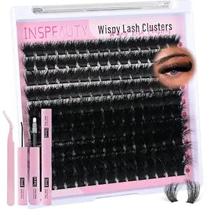 Lash Clusters Kit 200D Thick Lash Clusters Eyelash Extension Kit 8-16mm Individual Lashes Kit with Lash Bond and Seal, Lash Tweezers for DIY Lashes Extension by INSPEAUTY