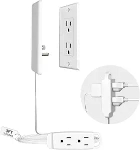 CABOCASA 3FT Flat Plug Extension Cord with 3 Outlets in 2 Sided, White