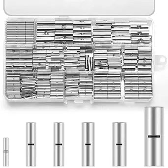 Tellegloww 600 Pcs Non Insulated Butt Connectors Kit Uninsulated Splice Wire Connectors AWG 24-8 Ring Terminal Kit for Electrical Wire