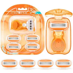 DreamGenius Travel Razors for Women Include 1 Handle 5 Cartridges, Orange