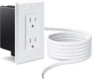 ELECPOW in-Wall Outlet Relocation Kit & Recessed TV Outlet Box | Power Extender for Unreachable Outlets, Cable Concealer System to Hide TV Cords, 2 AC Outlets, Tool-Free Installation, White