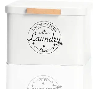 SACREDAY Laundry Pods Holder with Hinged Lid, Farmhouse Space-Saving Metal Container for Laundry Room Decor Organization and Storage, Detergent Dispenser for Efficient Laundry Room Use(Cream)