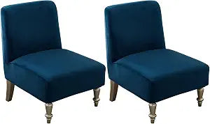 2-Pack Armless Accent Chair Slipcovers, Stretch Velvet Slipper Chair Covers, Removable Furniture Protectors for Living & Dining Room, Machine Washable Dustproof No Arm Chair Covers, Peacock