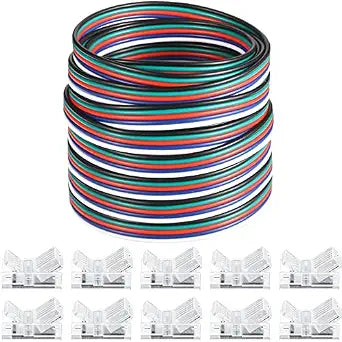 Flutesan 10 Packs Solderless LED Strip Connector, Transparent Track Lighting Connectors, Wire Strip Lights, 16.4 Feet LED Strip for LED Pin Connector (5 Pin, 12 mm)