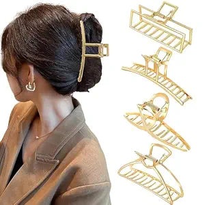 Bessrung 4 Pack Large Gold Metal Hair Claw Clips for Women Girls Thick Hair