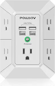 5-Outlet Power Strip with 4 USB Ports - Surge Protector for Home, Office, School - ETL Listed