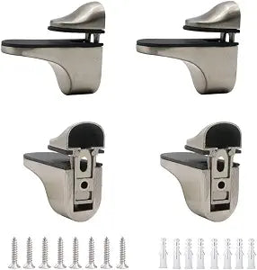 Adjustable Wood/Glass Shelf Bracket Wall Mount, Brushed Nickel, 4 Pack