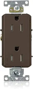 Leviton 15 Amp, 125 Volt, Decora Plus Duplex Receptacle, Straight Blade, Tamper Resistant, Commercial Grade, Self Grounding, TDR15, Brown