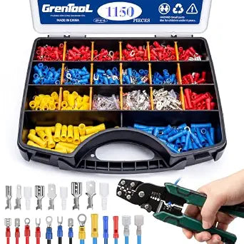 1150Pcs Wire Connectors Kit, Insulated Electrical Terminals with Crimping Tool, Ring Butt Spade Fork Terminal Connectors Assortment for Automotive Wiring Home Electrical Repairs