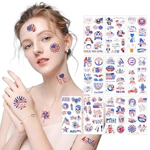 100PCS 4th of July Temporary Tattoos, Fourth of July America Flag Red White &Blue Face Patriotic Tattoo Stickers,250th Anniversary Party in the USA Memorial Independence Labor Day Accessories