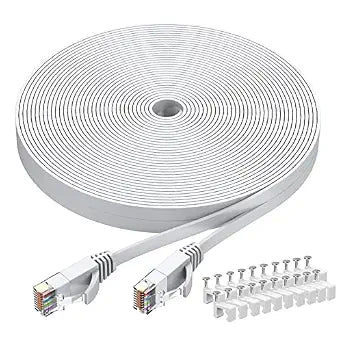 BUSOHE Cat6 Ethernet Cable 30 FT White, Cat-6 Flat RJ45 Computer Internet LAN Network Ethernet Patch Cable Cord - 30 Feet