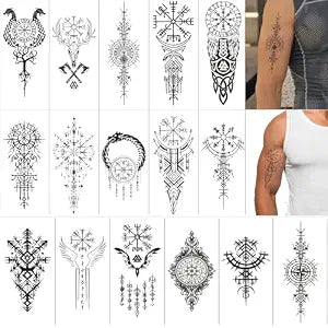 Temporary Tattoos Viking tribal tattoo Totem sticker,16 Sheets Waterproof Long Lasting Fake tattoo for Men Arm Q716