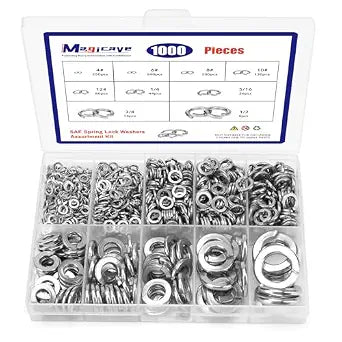 1000 Pcs Spring Lock Washers Assortment Kit  9 SAE Sizes Split Lock Washers, 304 Stainless Steel Washers for Screws and Bolts (#4, #6, #8, #10, #12, 1/4", 5/16", 3/8", 1/2")