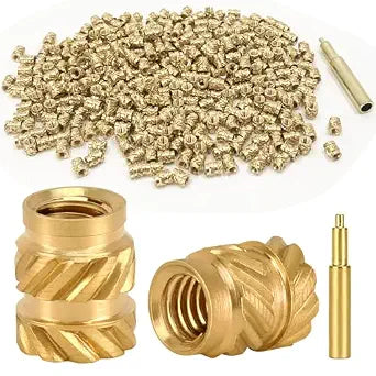QSJ 350Pcs M3 Threaded Inserts Heat Set Inserts Kit, Brass Inserts with 1 M3 Soldering Iron Tip for Plastic Parts and 3D Printing (M3x5.7x4.6)