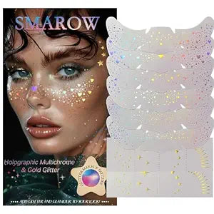 Glitter Freckles, All-in-One Glitter Kit for Body and Face Sparkle Fake Freckles Festival Outfits for Women Ren Faire Rave Sports Halloween Christmas (8pcs Holographic)
