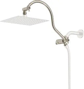 Hibbent All Metal 12 Inch Brass Adjustable Shower Head Extension Arm with Shower Arm Diverter Valve, G 1/2 3-Way Bathroom Universal Shower System Replacement Part, Shower Arm Extender, Brushed Nickel
