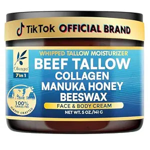 Organic Beef Tallow Balm for Skin, Grass-Fed Moisturizer, Collagen, 5 oz