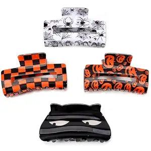 4 Pack Halloween Hair Claw Clips for Women Girls Gifts Pumpkin Spider Web Cat Hair Clips Fall Orange Lattice Hair Banana Barrettes Hair Accessories Nonslip Halloween Hair Clips