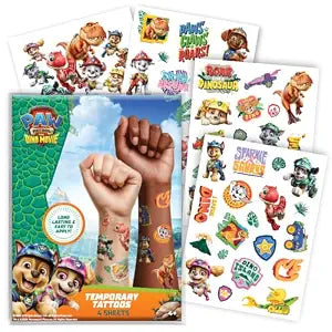 Paw Patrol Dino Movie Party Pack Temporary Tattoos | 4 Sheets | Ages 4-12+ | Kids Birthday Party Favors, Birthday Supplies & Goodie Bag Fillers