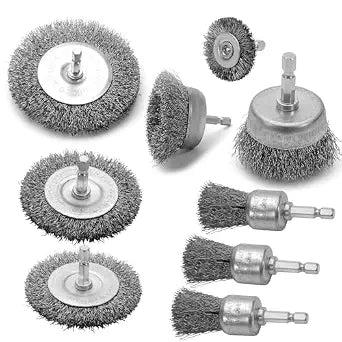 VIDICA Wire Brush for Drill Set 9Pcs,Abrasive Wire Wheel for 1/4 Inch Hex Shank, Wire Cup Brush for Drill, Coarse Crimped Carbon Steel Wire Brush Set for Removing Paint and Rust