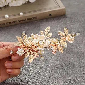 JAKAWIN Gold Hair Clip Bridal Hair Accessories Flower Hair Piece for Women FJ03 (Gold)