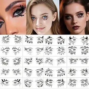 Halloween Face Temporary Tattoos Black Spider Web Bat Eye Makeup Stickers 20 Sheets Waterproof Masquerade Party Costume Accessories for Women & Girls