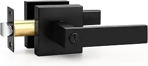 Probrico Interior Black Door Handle, Heavy Duty, Flat Square Privacy Door Handles, Keyless Door Levers Lockset for Bedroom and Bathroom (1 Pack, Modern)