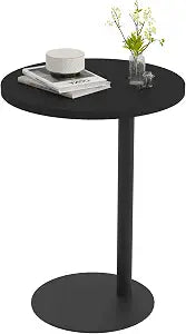 C Shaped End Table, Modern Round Side Table for Couch (Black,14.5")