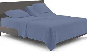 SGI bedding 32" King Split Top Flex Head Sheet Set 1800 Threads Flex Top Sheet for Adjustable Bed 4 Piece Sheet Set 18" Deep Pocket for Sleep Number Bed - Mediterranean Blue