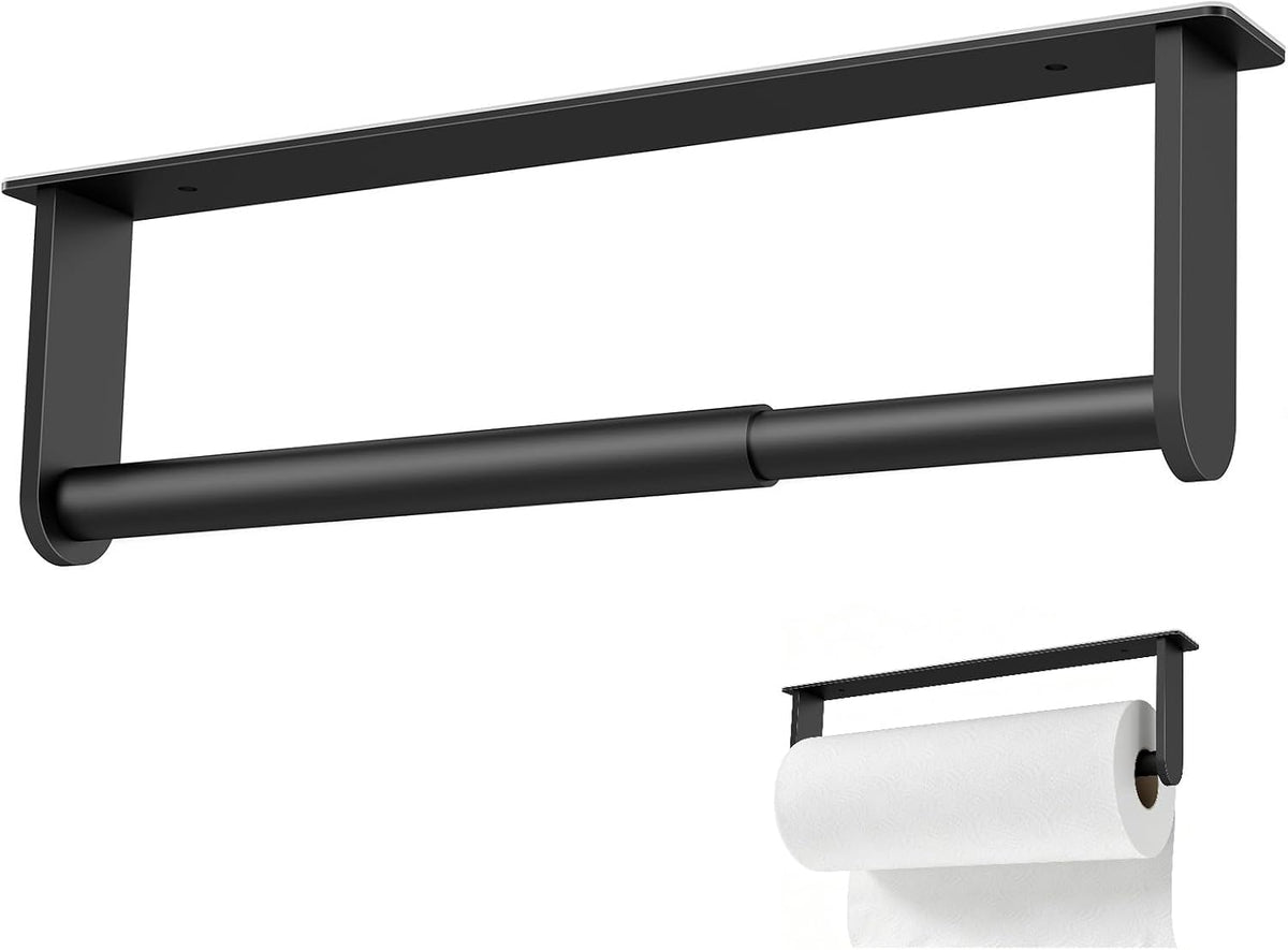 Jesginboo Under Cabinet Paper Towel Holder, Adhesive or Screw, Matte Black